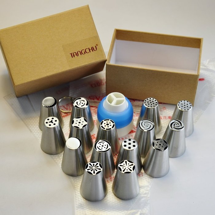 TANGCHU 26pcs Small Russian Cake Decoration Pastry Icing Nozzle Tip Baking Tool Set With Box Packaging