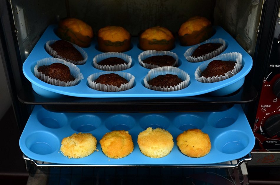 Walfos Reusable Top Silicone Muffin & Cupcake Baking Pan Set (Large 12 & Mini 24 Cup Sizes) / Non Stick cake molds... N2
