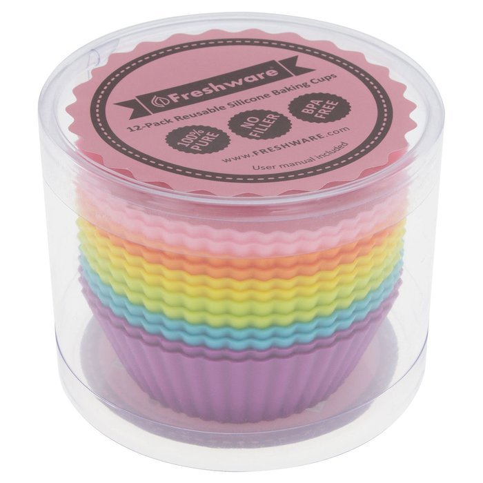 Freshware 12-pack Silicone Mini Round Reusable Cupcake and Muffin Baking Cup N3