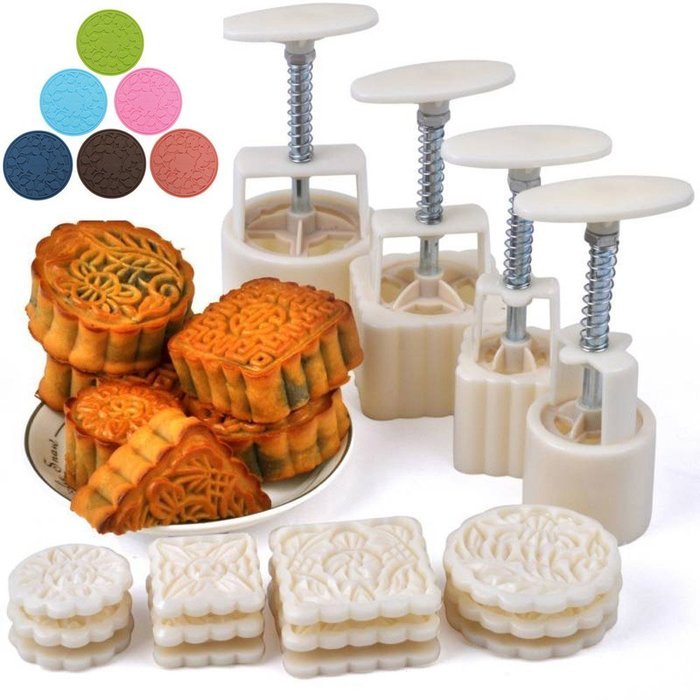 Hleeduo&reg; Mid-Autumn Festival Hand-Pressure Moon Cake Mould With 12 Pcs Mode Pattern For 4 Sets N3