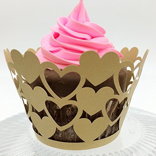 CozyT 50 PACK Hearts Design Cupcake Wrappers Artistic Bake Cake Paper Cups Vine Lace Laser Cut Liner Baking Cup... N3