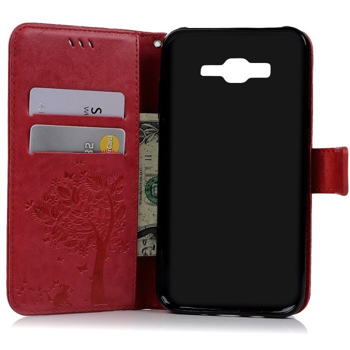J7 Case,Samsung Galaxy J7 Case (2015 Version) - Wallet Embossed Butterflies Tree Premuim PU Leather Soft TPU Inner... N34