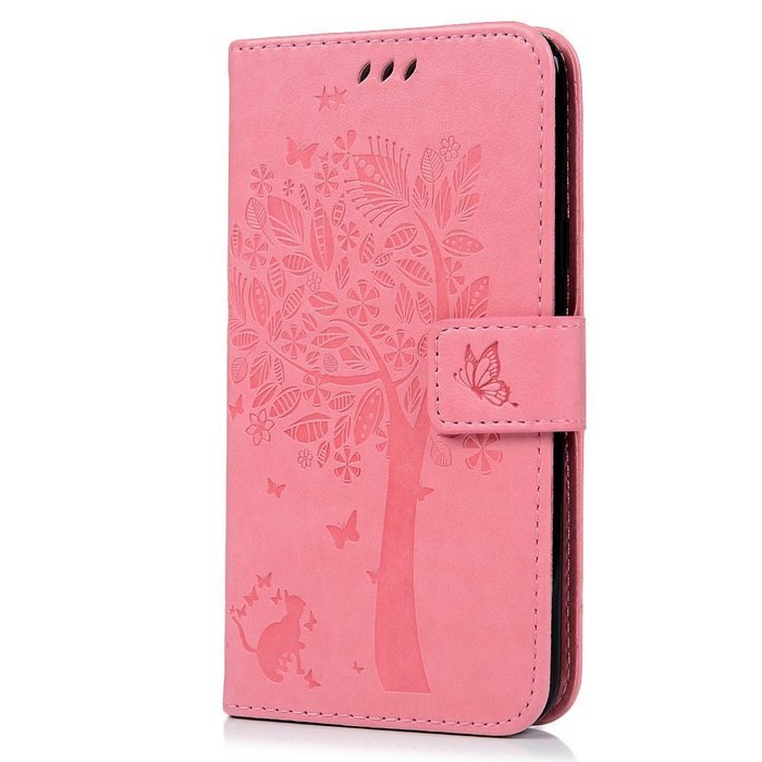 J7 Case,Samsung Galaxy J7 Case (2015 Version) - Wallet Embossed Butterflies Tree Premuim PU Leather Soft TPU Inner... N38