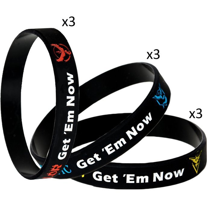 Pokemon Go Theme Silicone Wristband Bracelets [Set of 3] - Mystic [Blue] (1), Valor [Red] (1), Instinct [Yellow... N23