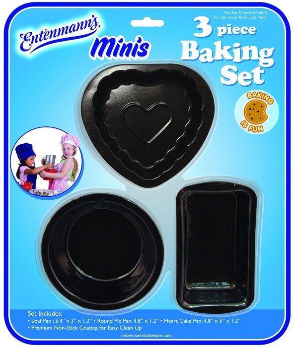Entenmann's Minis 3 Piece Baking Set (3 mini pans, loaf pan, round pie pan, heart cake pan) N2