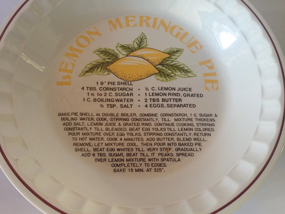 Lemon Meringue 11" Pie Recipe Pie Baking Pan, Hancock N3