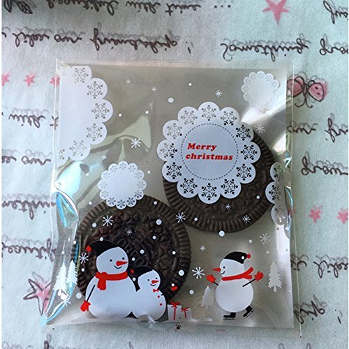 LingStar 100PCS Clear Christmas Gifts White Snowflake Bake Cookies Biscuit Candy Plastic Packaging Bags N15