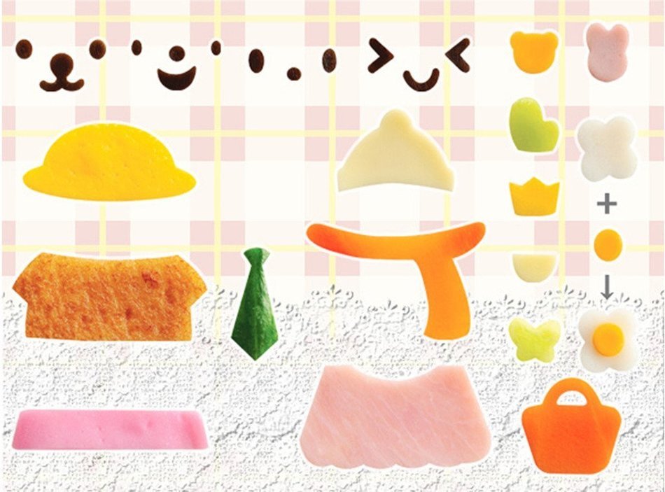 OHF 6 in 1 Bento Accessories Enjoy Dressing up Dolls Family Rice Mold Onigiri Shaper and Dry Roasted Seaweed Cutter... N8