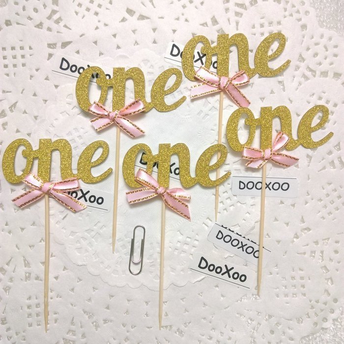 DOOXOO One Cupcake Topper Gold Gold Cupcake Toppers First birthday Cake Topper First Birthday Party, Pink and... N3