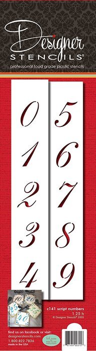 Designer Stencils C141 1.25 Inch Script Numbers Cake Stencils, Beige/semi-transparent N2