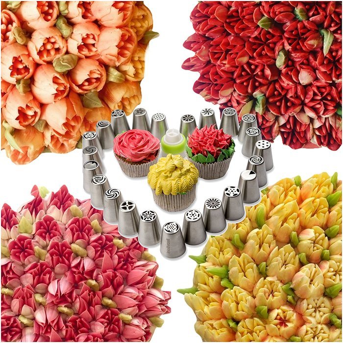 Russian Piping Tips - Cake Decorating Baking Supplies Kit - Icing Pastry Disposable Bags & Coupler - Premium 29... N3