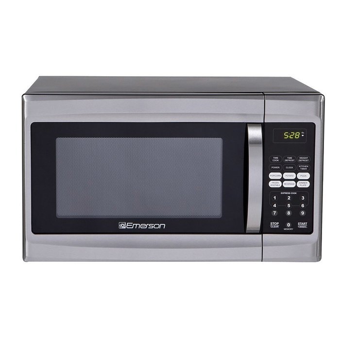 1.3 Cu. Ft. 1000w Countertop Microwave in Silver By Emerson Radio- Time and Weight Defrost- Overall: 12.8" H X...