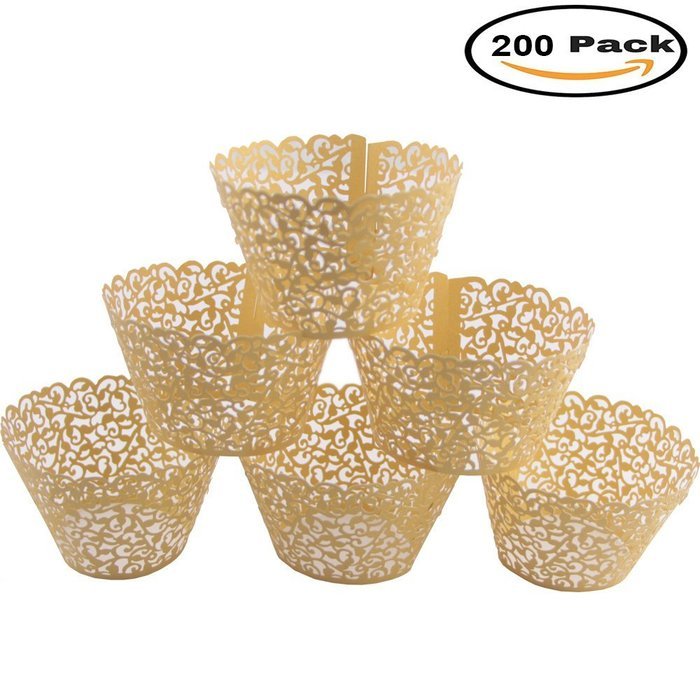 Mydio Set of 200 Cupcake Wrappers Wedding Birthday Decorations, Gold