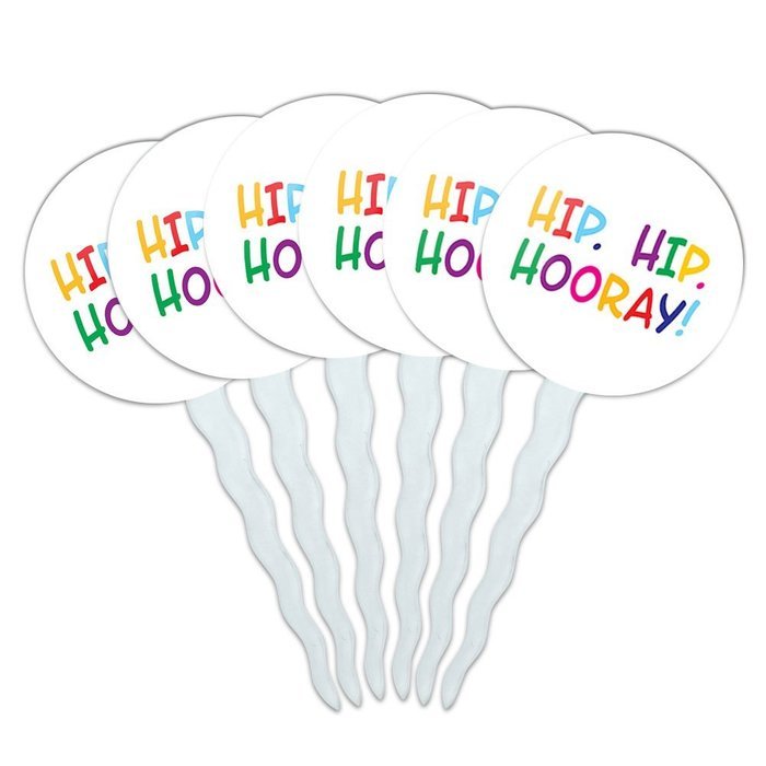 Set of 6 Cupcake Picks Toppers Decoration Birthday Party - Over the Hill Birthday Black Yellow N25