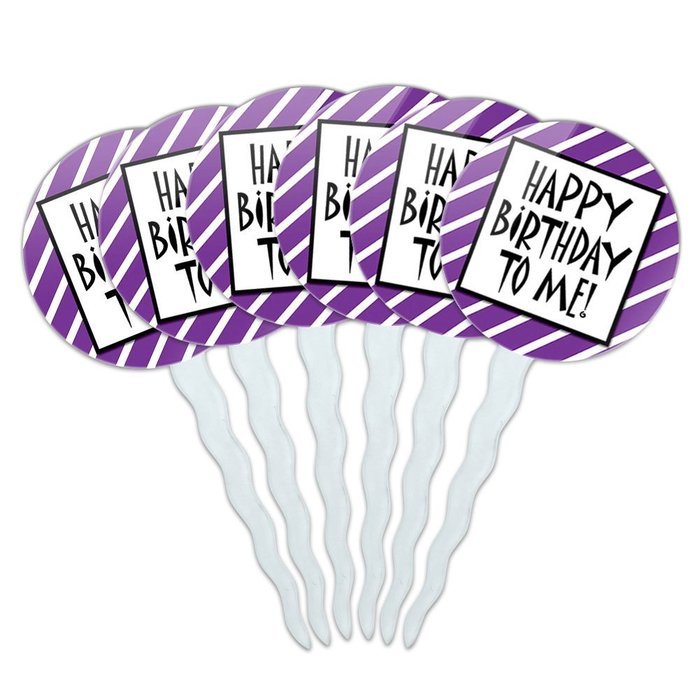 Set of 6 Cupcake Picks Toppers Decoration Birthday Party - Over the Hill Birthday Black Yellow N27