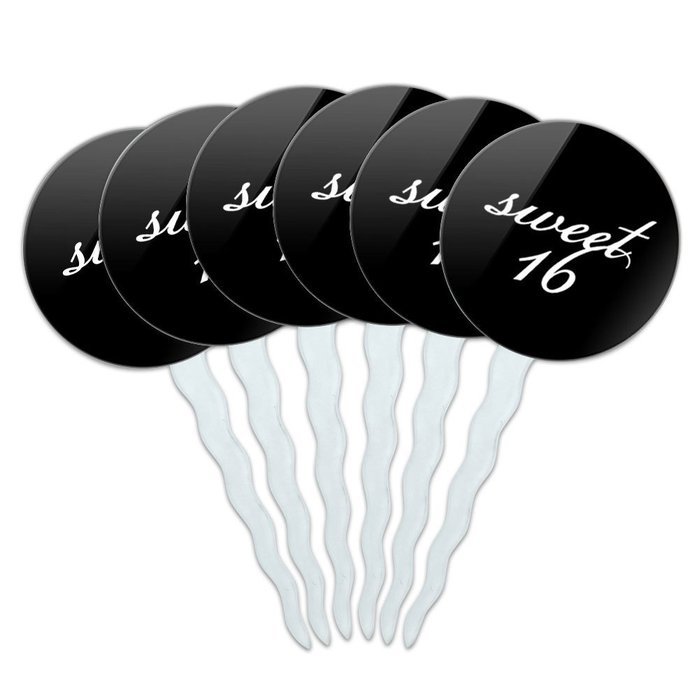 Set of 6 Cupcake Picks Toppers Decoration Birthday Party - Over the Hill Birthday Black Yellow N32