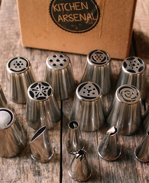 One-and-Only Cake Decorating Tip Set with Both Russian Piping Tips & Standard Cake Tips (12 Each), Perfect for... N5