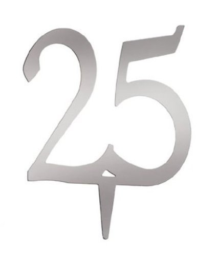 Darice VL325NUM Mirror Acrylic Number 25-Cake Topper with Stake, Silver, 4-Inch