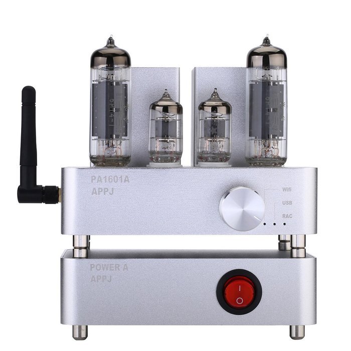 Gemtune APPJ PA1601A wiFI 6P14+6J1 tube amplifier,AUX/Smart Phone/SD Card/PC/Flash Disk Input (Silver) N6