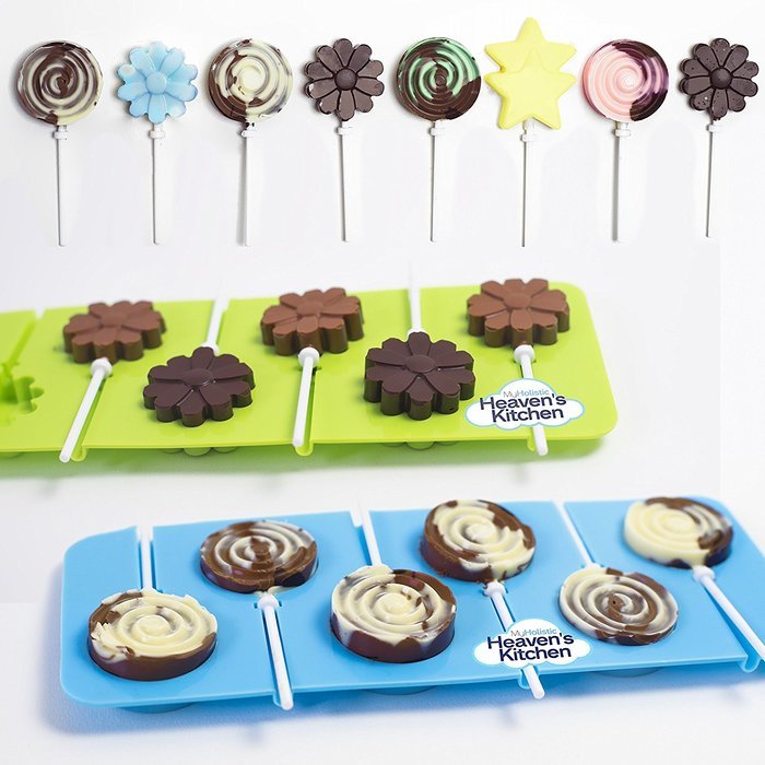3 Lollipop Molds by Heaven's Kitchen - Flower, Star & Spiral Silicone Chocolate Ice Pops, Baked Candy, Chocolate...