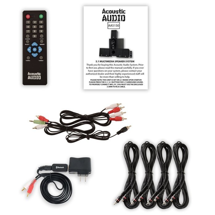 Acoustic Audio AA5150 Home Theater 5.1 Speaker System with Bluetooth FM Tuner and 4 Extension Cables N2