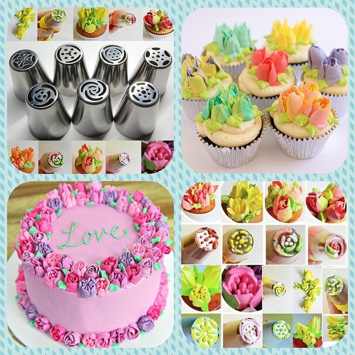 RMHG Russian Piping Tips 41 Piece Stainless Steel Large Size Icing Set with 3 Heavy Duty Silicon Pastry Bags N4