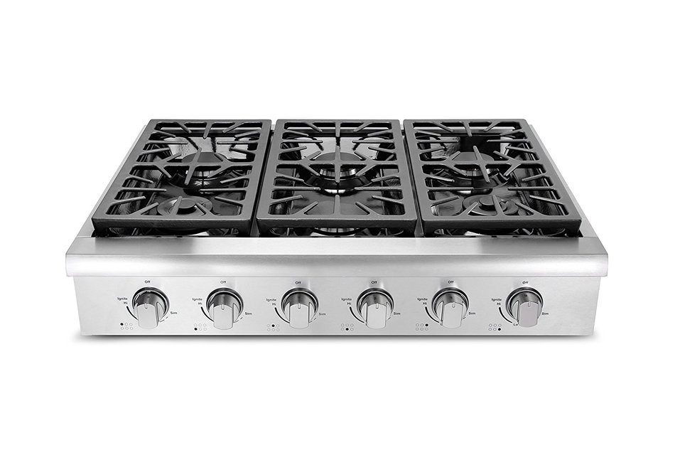 Thorkitchen HRT3618U 36" Pro-Style Gas Rangetop with 6 Sealed Burners, Stainless Steel N2