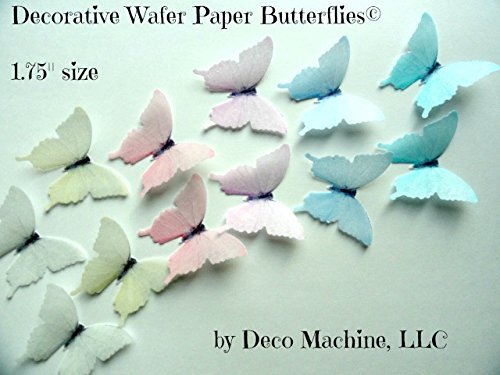 24 Small Assorted Pastel Light Soft Colors Decorative Wafer Paper Butterflies&copy; 1.75" Pre Cut Cake Dessert Decorations N3