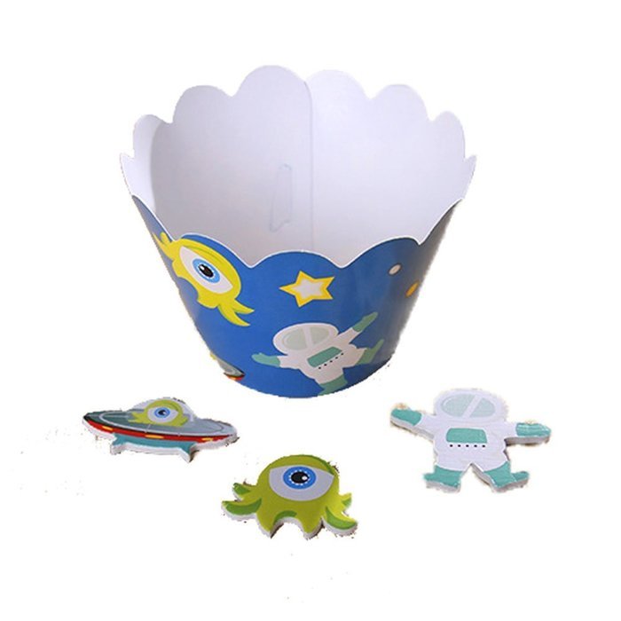 BETOP HOUSE Space Series Astronaut Alien UFO Cake Cupcake Topper Wrapper Kit for Birthday Party N6