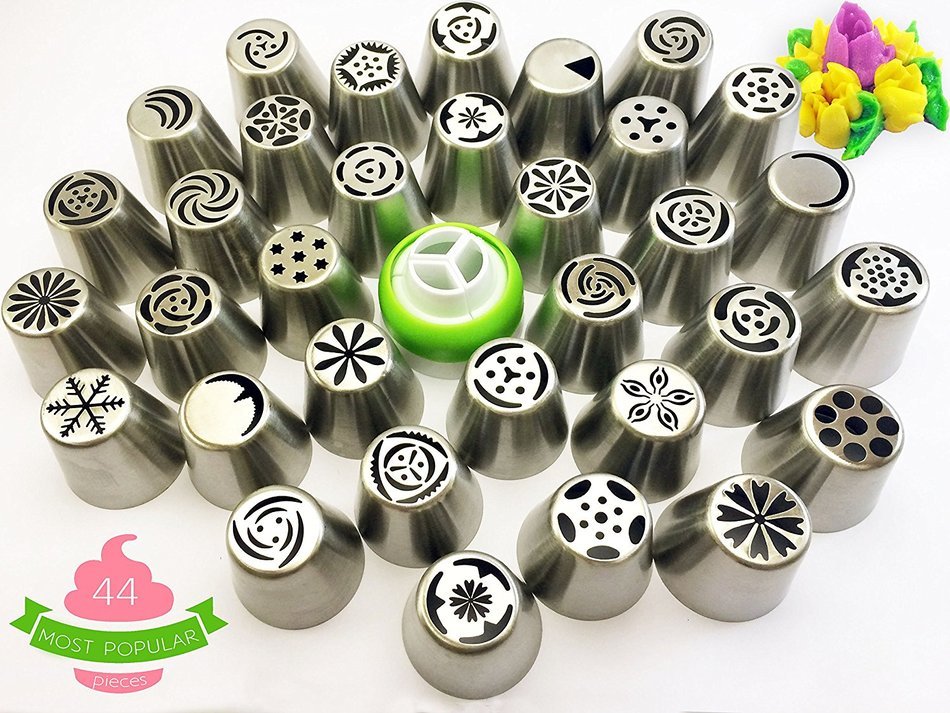 Russian Piping Tips - 44 pcs/set - Stainless Steel Large Icing Nozzles for Cake Cupcake Flower Decorating by VISUON... N6