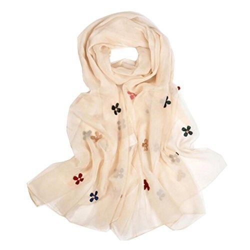 TR.OD Womens Elegant Embroidery Flower Chiffon Scarf Long 190*75cm