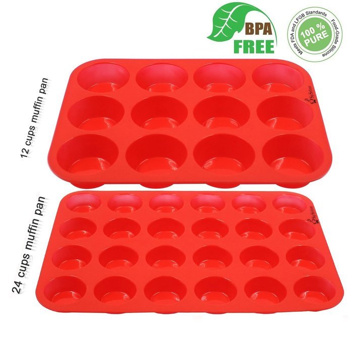 Silicone Mini Muffin Pans, SySrion 24 Cup Premium Cupcakes Pan Shapes, Non-stick, BPA-free Food Grade Silicon... N18