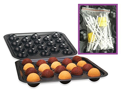 Cake Pop Mold, Brownie Ball Shape Maker Baking Pan, Non-Stick Bakeware Set w/ 18 lollipop Sticks N4