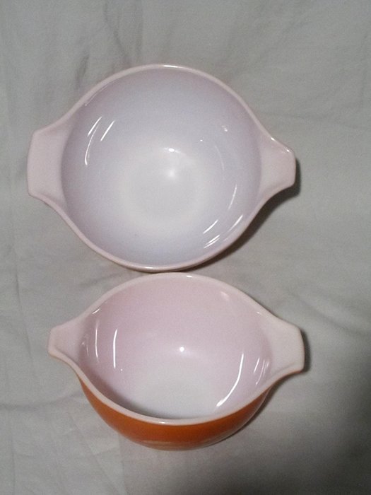 Vintage Pyrex " Autumn Harvest Wheat " Red-Brown & Orange Cinderella Nesting Batter Mixing Bowls - 1.5 L and 750 ml N2