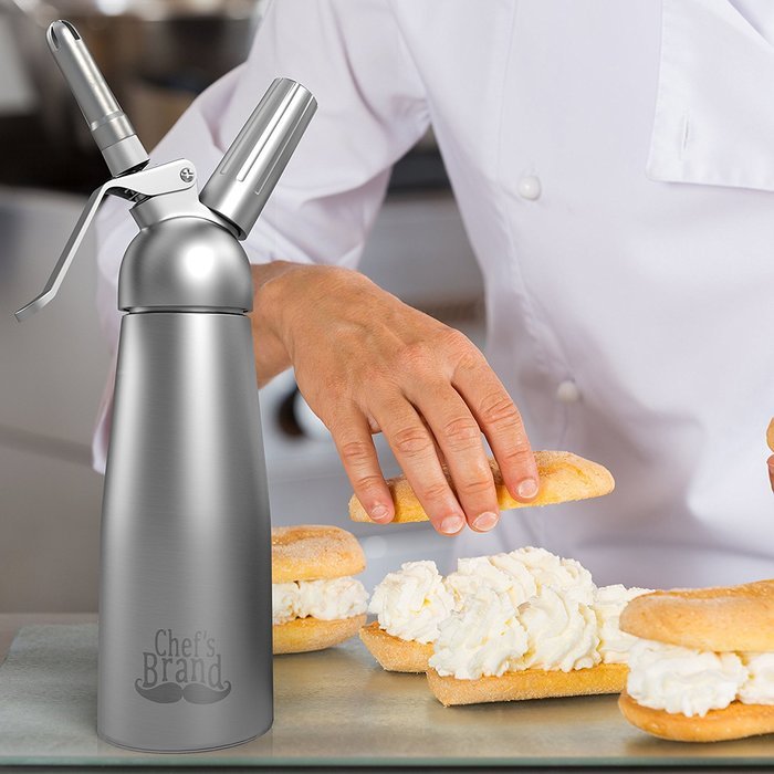 Chef Quality Whipped Cream Dispenser / Cream Whipper, 1 Pint | with 3 Stainless Steel Decorating Nozzles | by... N4