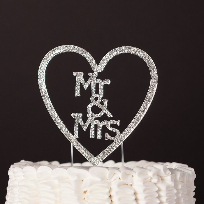 Mr & Mrs Heart Wedding Cake Topper Gold Monogram Rhinestone Decoration (Gold) N3