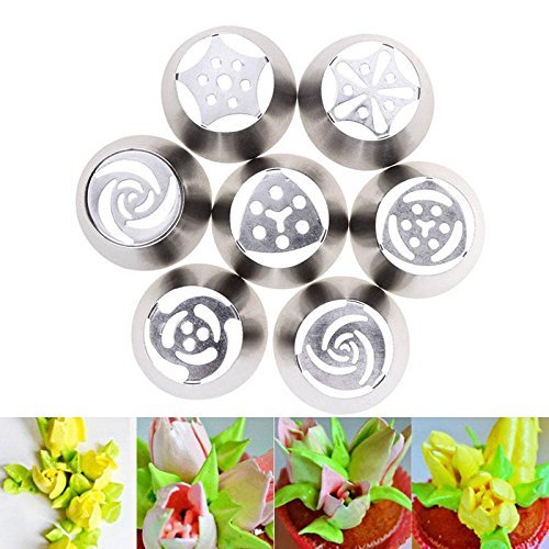Honeyall Russia Tulip Icing Piping Nozzles Pastry Cake Sugarcraft Decorating Tips DIY Tool 7 pieces N4