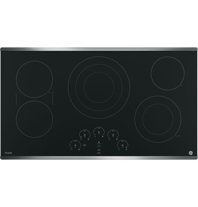 GE Profile 36" Touch Control Black Glass Cooktop with Stainless Steel Trim N7