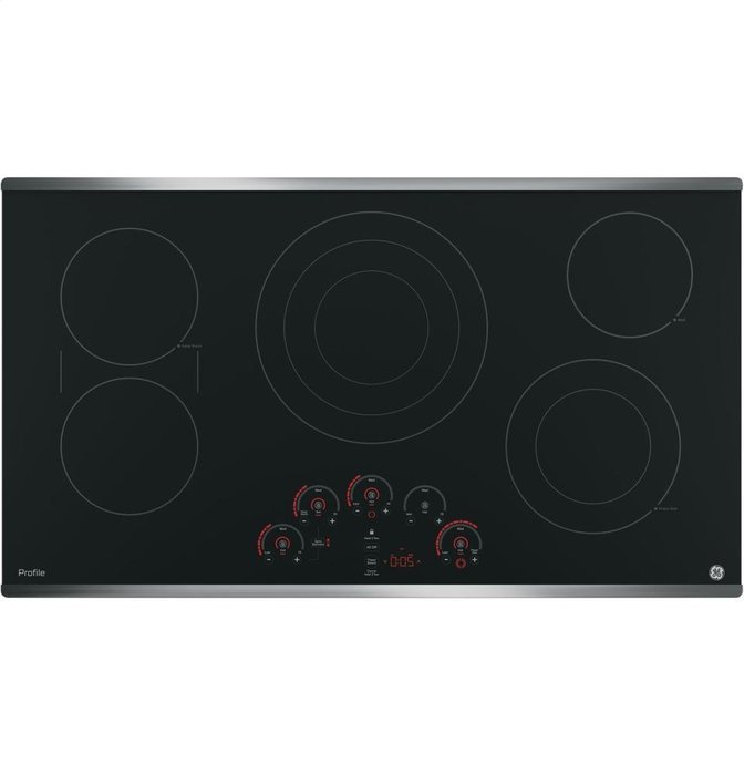 GE Profile 36" Touch Control Black Glass Cooktop with Stainless Steel Trim N8