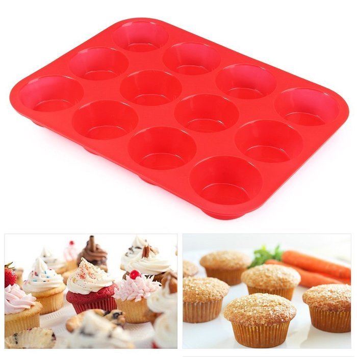 Cake Tools Fondant Kitchen Bakeware Silicone Metal NonStick 12 Cups Cupcake Baking Tray Mousse