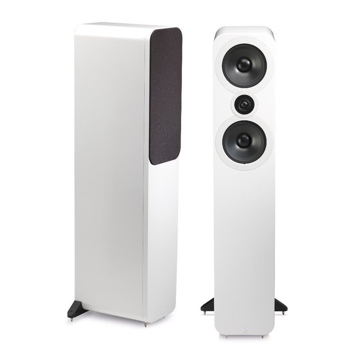 Q Acoustics 3050 Floorstanding Speaker Pair (Gloss White) With QED Silver Anniversary XT Speaker Cable Pair 6.5...