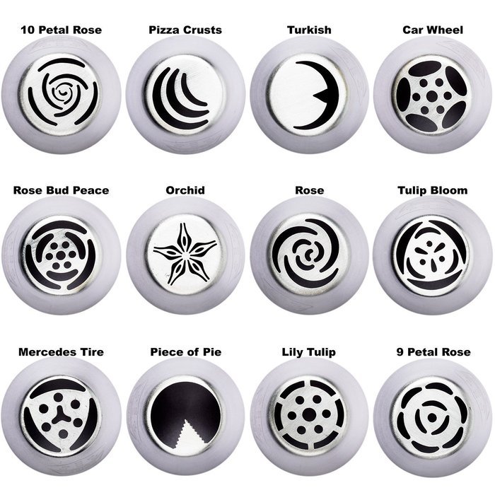 Russian Piping Tips & Icing Tips Complete Bundle | 18 Pcs/Set | 304 Stainless Deluxe Nozzles Buttercream Decorating... N6