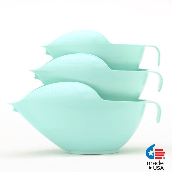 Pourfect Original Spill-Proof 6, 8 and 12 Cup Mixing Bowl Set, Ice Blue