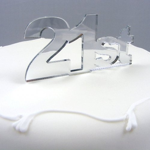 21st Cake Topper Mirror - 6cm with 4cm spike N3