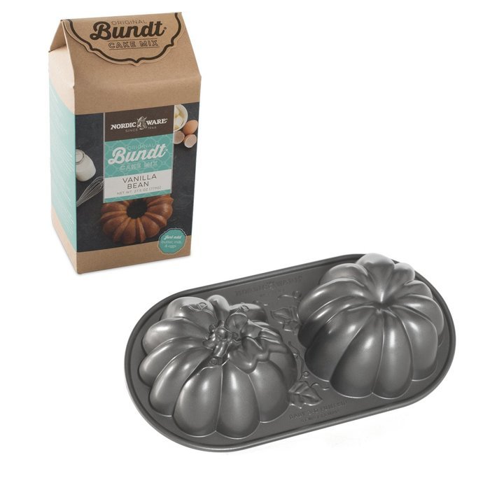 Nordic Ware Baby Pumpkin Cast Aluminum Duet Pan with Vanilla Bean Cake Mix