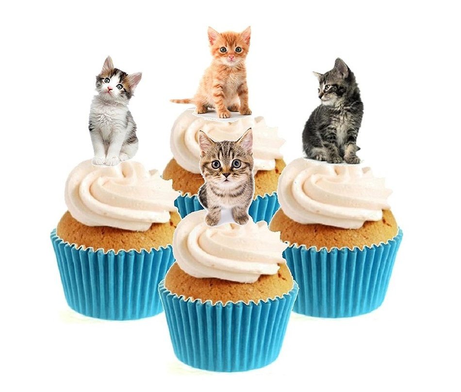 Novelty Cute Kitten Mix 12 Edible Stand up wafer paper cake toppers (5 - 10 BUSINESS DAYS DELIVERY FROM UK)
