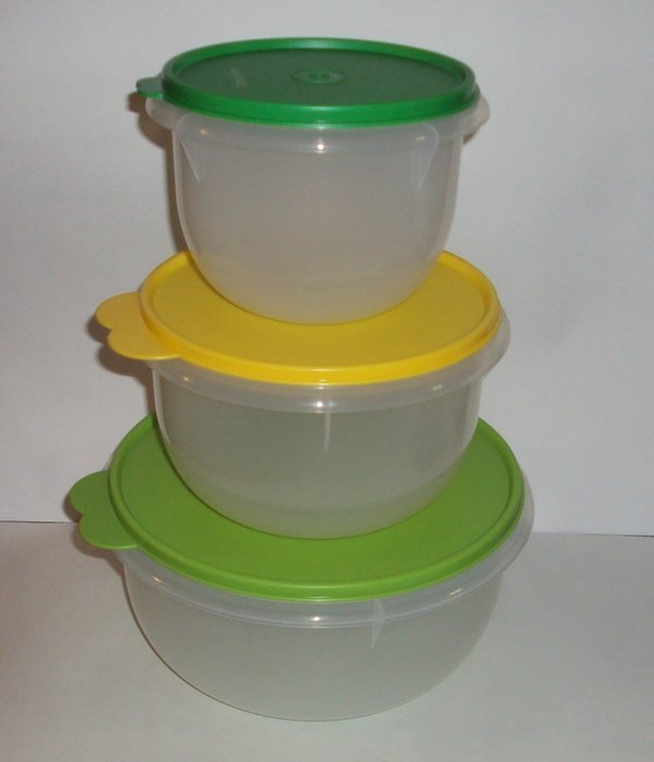 Vintage Tupperware Classic Flat Bottom Mixing Bowls Set Green Seals N4