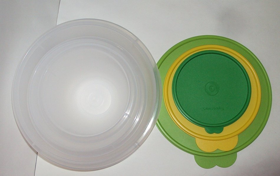 Vintage Tupperware Classic Flat Bottom Mixing Bowls Set Green Seals N5