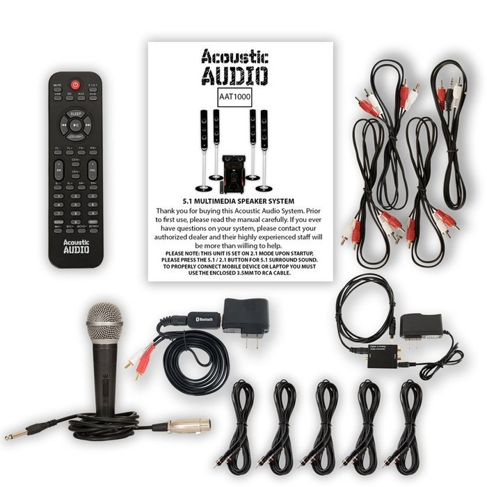 Acoustic Audio AAT1000 Tower 5.1 Speakers with Bluetooth Optical Input Mic and 5 Extension Cables