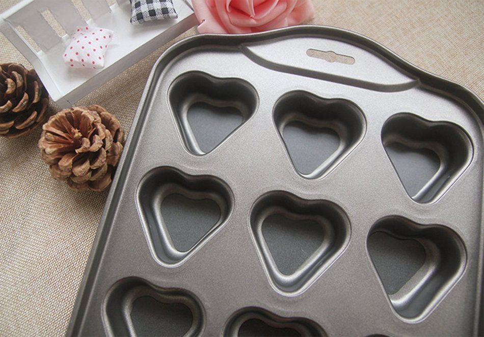 Tosnail 12 Cavity Heart-shaped Mini Cheesecake Pan Cupcake Pan with Removable Bottom N5